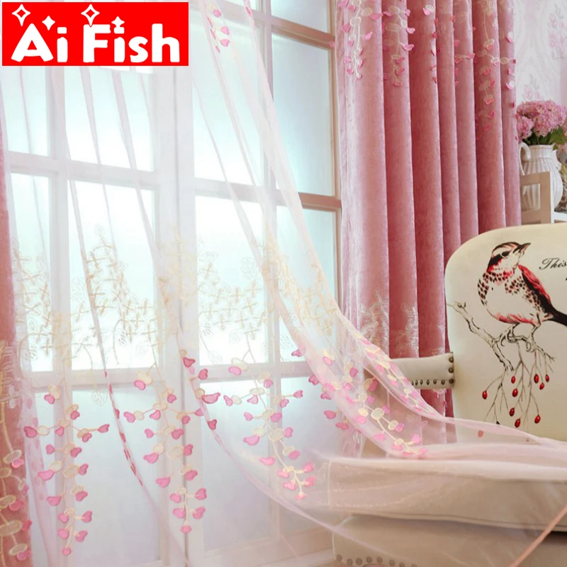

Pink Relief Chenille American Pastoral Embroidery Curtain Fabric For Living Room Thick Shade Curtain Cloth Wedding Room wp189-30