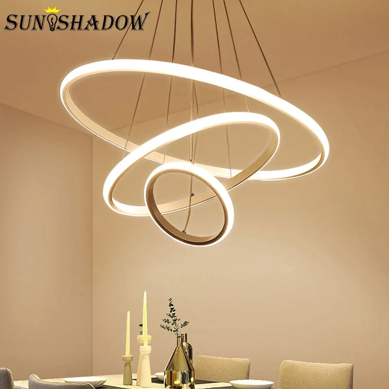 White&ampBlack Circle Pendant Light Led Modern Chandelier Lamp for Living room Bedroom Dining Kitchen Hanging Ceiling | Лампы и
