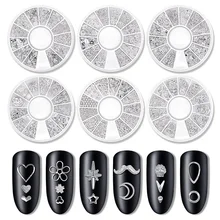Pingentes de manicure para unhas, encantos de manicure, arte em metal com 12 estilos, prata 3d, estrela, lua, feixes de joias