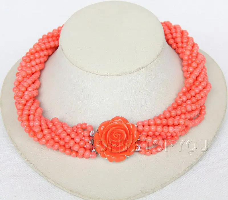 

Hot sell Noble- FREE SHIPPING>>>@@ Hot sale S>>>>Nobler! 18" 10strands round pink coral necklace