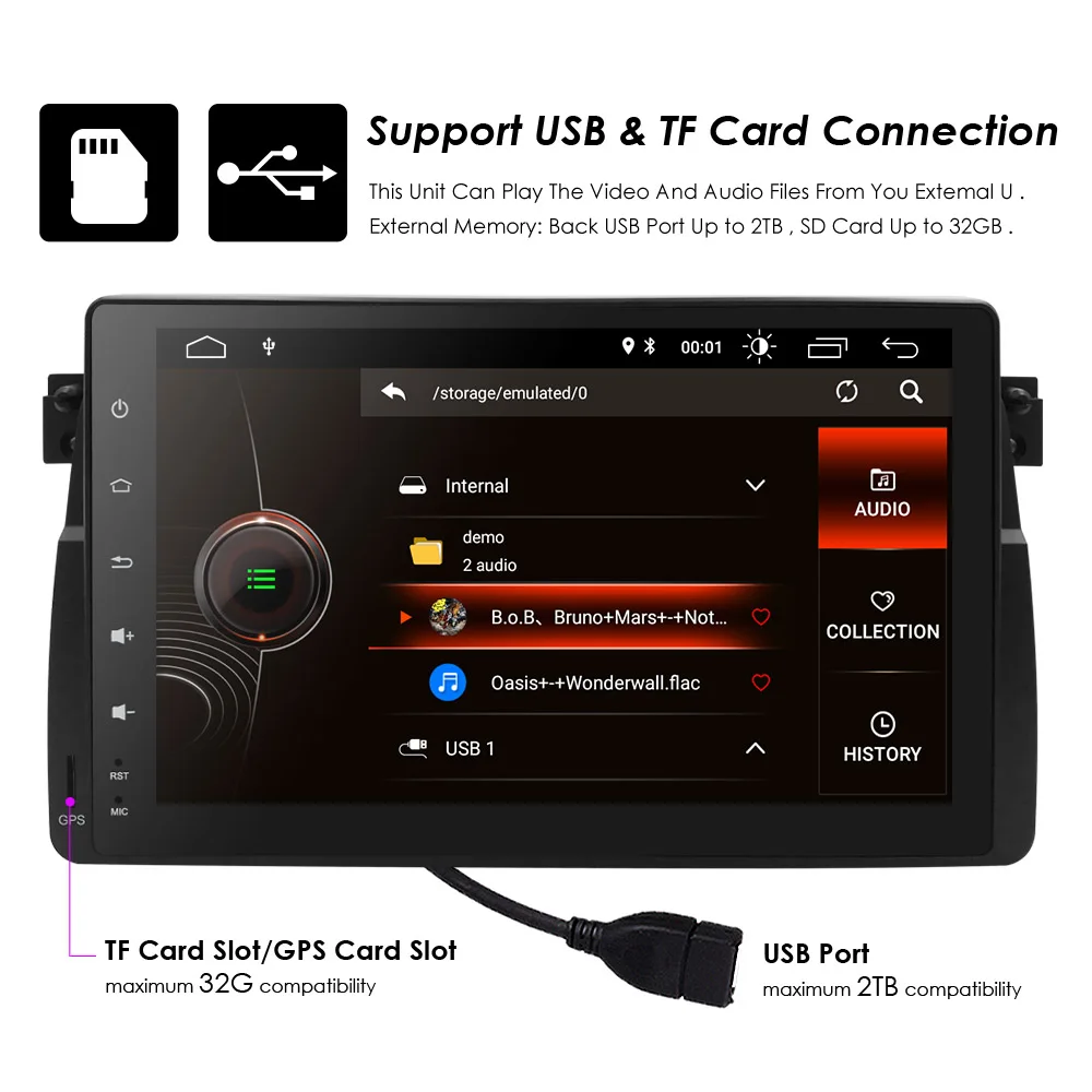 Discount 9"2+16Android 9 4QuadCore Car NODVD GPS Player for BMW E46 M3 4GWIFI GPS Bluetooth Radio RDS USB SD Steering wheel Control DAB 5