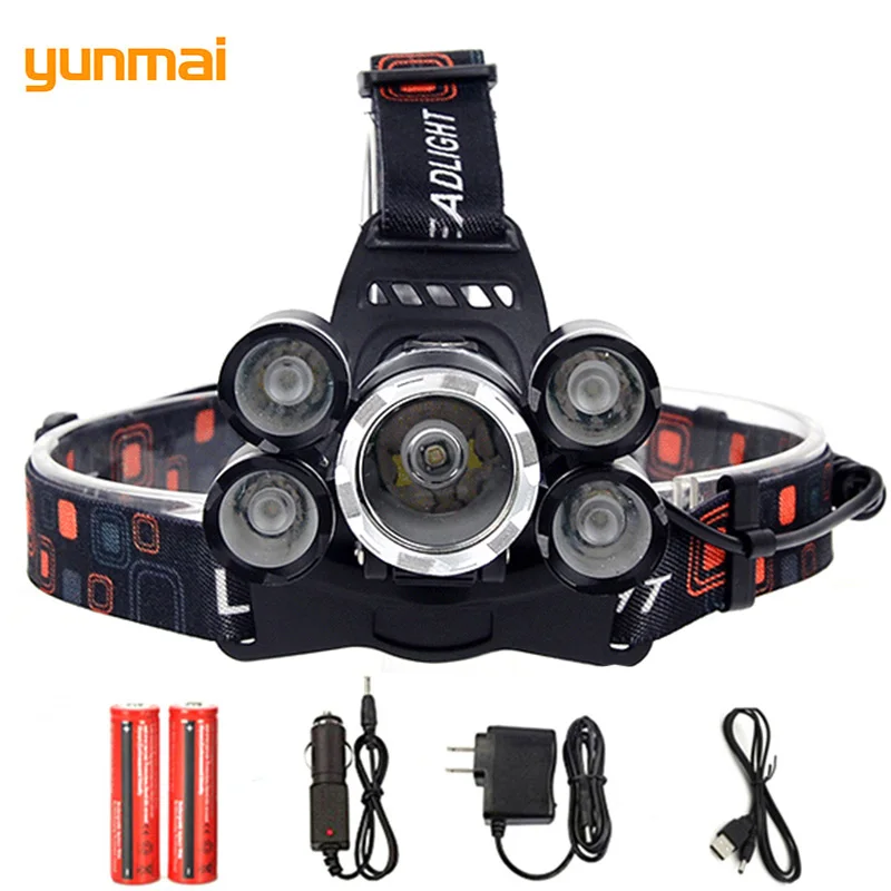 

yunmai Powerful LED Rechargeable Headlamp Waterproof Patrol LED Headlight 15000LM Camping Lantern Zaklamp With Battery Charger