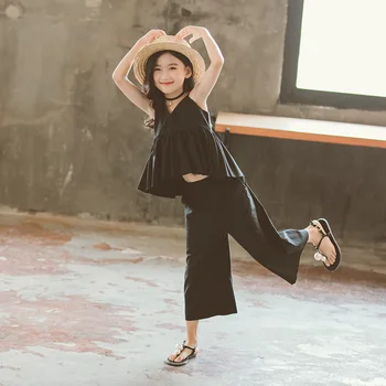 

Toddler Girls Tracksuits Solid Grey Black Cotton Ruffles Tops & Pants Girls Clothing Set Big Kids Clothes Sets For Girls 2 piece