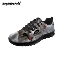 Doginthehole/черная прогулочная обувь в полоску с принтом кота для женщин; дышащие сетчатые Женские повседневные кроссовки; Zapatillas mujer