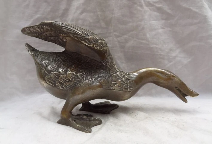 

S4337 11" Chinese Bronze Copper Quack-quack Quacker Fly Duck Statue Animals Sculpture D0317
