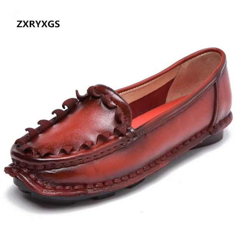 

2018 Spring Newest Retro Handmade Cow Leather Women Shoes Soft Non-slip Flat Shoes Casual Breathable Fashion Shoes Women Flats