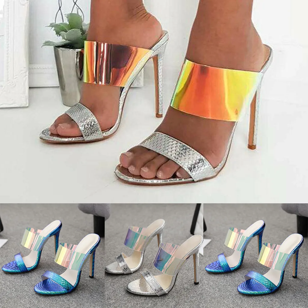 

latest designer Women's Pointed Shoes Open Toe Sexy Transparent Colorful High Heeled Slippers Summer Shoes Woman Pump