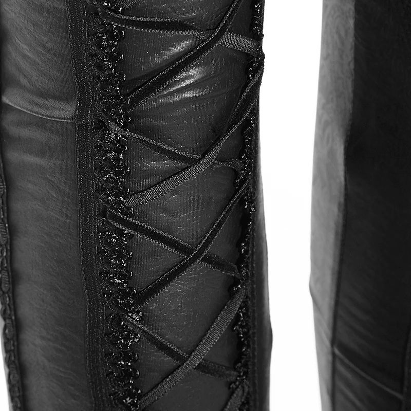 PUNK RAVE Black Gothic dark Manual lace knitting flowers women’s leggings Flocking bind lace fashion female’s pants