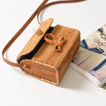 

fashion Bali Bohemian boutique autumn cane hand-woven bag square butterfly buckle rattan bag handbag Messenger bag