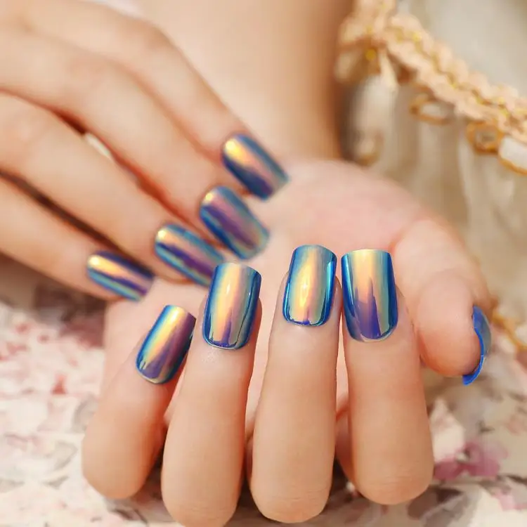 Symphony Shell Color Blue Metal Shine Bent Lady Artificial False Symphony Shell Color Blue Metal Shine Bent Lady Artificial False Nail Tips Fashion Sparkly Women Nails Z089 In From Beauty Health On