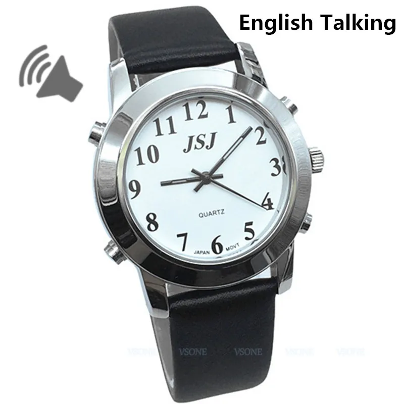 English Talking Watch for Blind People or Visually Impaired People, Leather Strap newly launched german talking watch for blind or low vison people with alarm for the elderly speaking quartz
