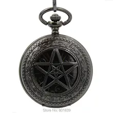 2016 New Viintage Style Retro Skeleton Black Steampunk Vintage Mens Hand Wind Mechanical Pocket Watch FOB