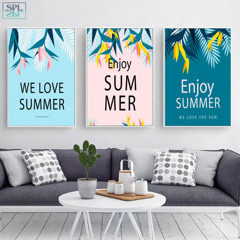

SPLSPL Modern Landscape Love Summer Pictures Coloring Wall Paintings for Living Room Green Leaves Posters Wall Art Decor