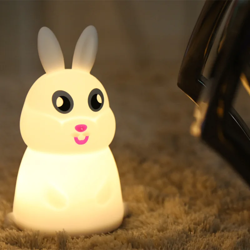 

7 Colors Multicolor Cartoon Cute rabbit Pat Light Soft Silicone Table Lamp Home Decor for Baby Kids Touch Control Night light