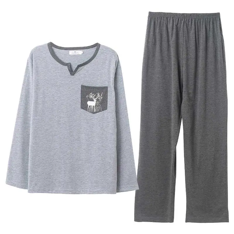 BZEL/пижамный комплект; пижама с длинными рукавами; модная Пижама с круглым вырезом; Повседневная Домашняя одежда; хлопковая одежда для сна; серая Пижама на все сезоны - Цвет: grey