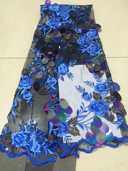 

(5yards/pc) African party lace fancy embroidered French net lace fabric with sequins and big paillettes for party dress FLC880