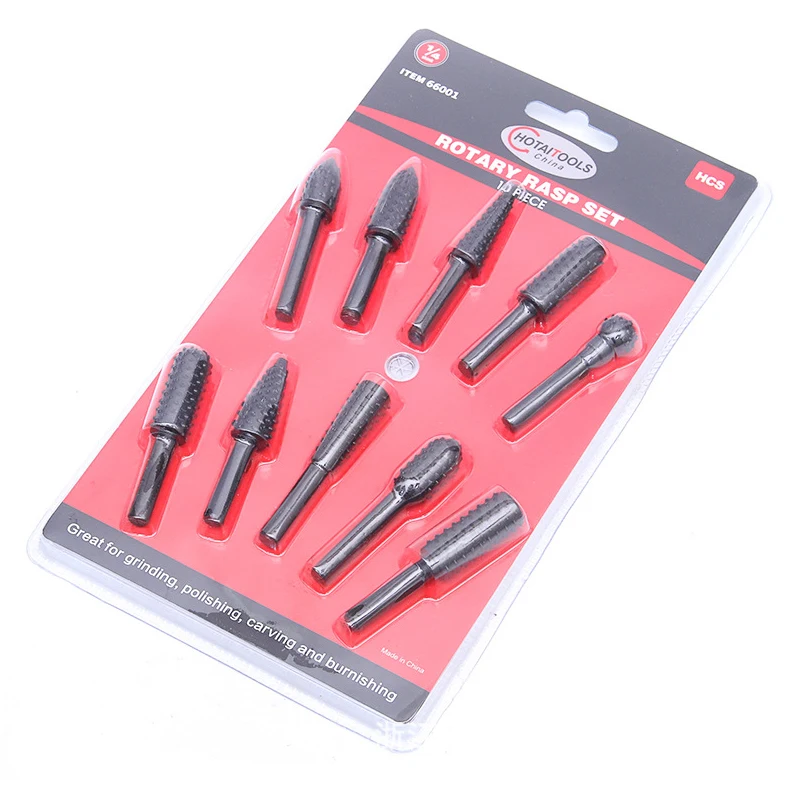 03 JDSR 10Pcs Black Steel Rotary Burr Set 14'' Shank Wood Rotary Knife File Cutters Woodworking Electric Grinding Tool Accessories