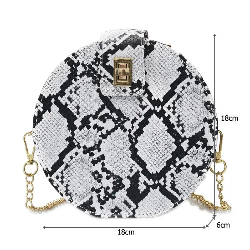 Retro Serpentine Chain Round Bag Women Handbags Printed Small PU Leather Shoulder Crossbody Bags Female Messenger Bag