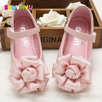 

2018 Princess shoes for girls brand children shoes flowers soft bottom pu leather girl flat single shoes pink beige 3831-004