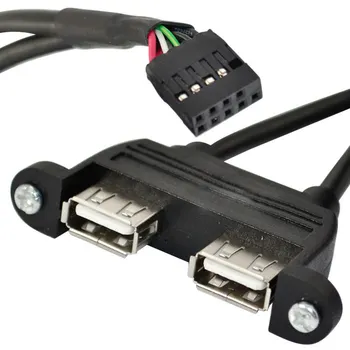 

PC Case Internal Motherboard USB 9Pin to 2-Port USB 2.0 A Female Splitter Screw Lock Panel Mount Cable 50cm + Screws