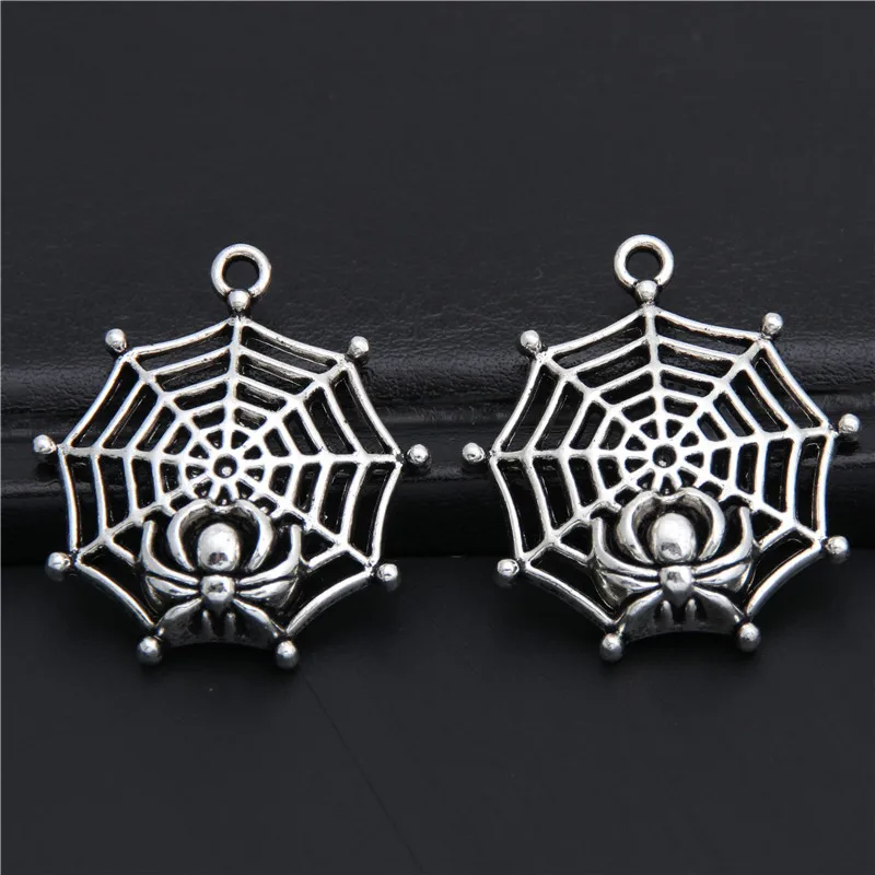 

10pcs Antique Silver Cobweb Charms Spider Web Pendant For Jewlry Making A2952