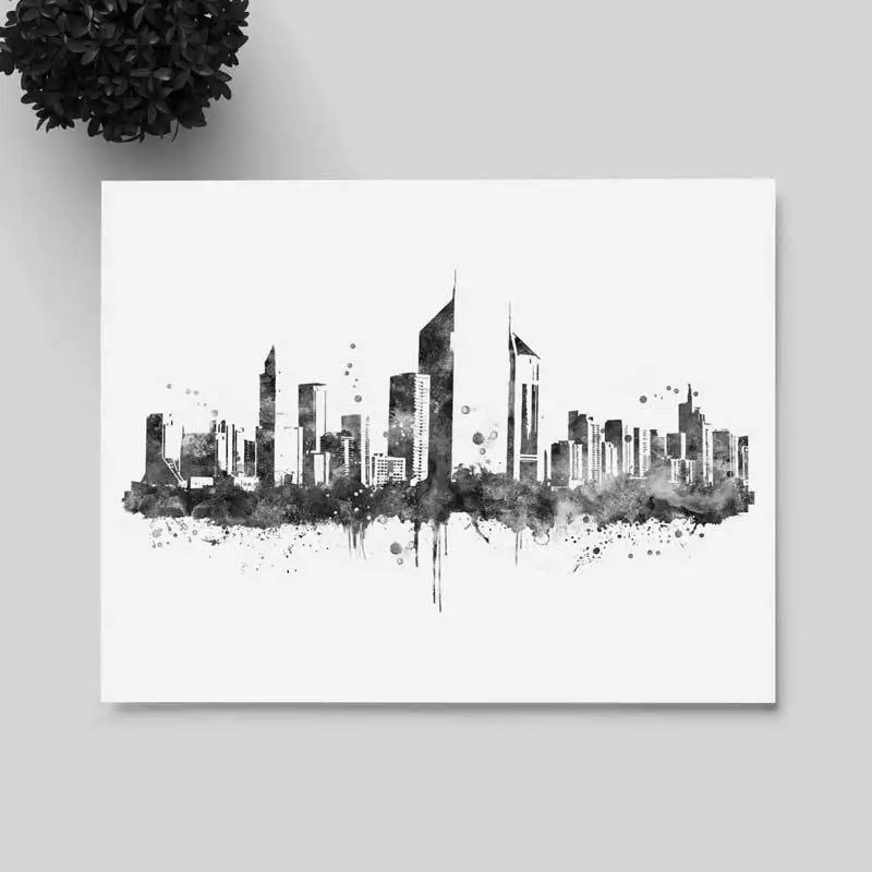 Digital Prints Prints Art & Collectibles Hong Kong City Skyline B&W FRAMED ART PRINT Picture