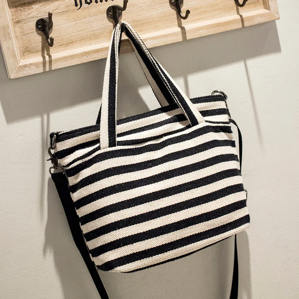 

Women Travel Shopping Bags Beach Big Shoulder Bags Ladies Large Capacity Canvas Striped Messenger Tote Bag Purse #Zer