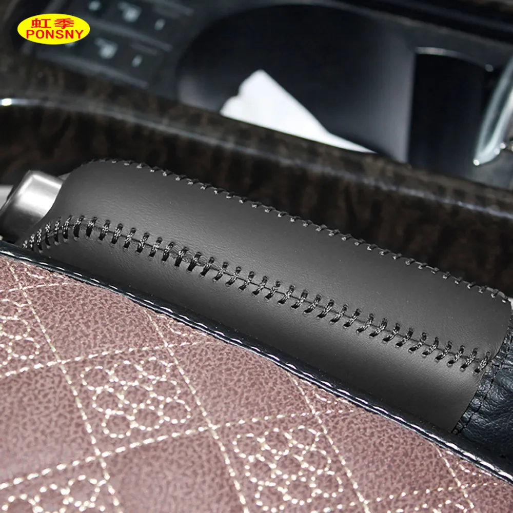 PONSNY Car Handbrake Covers Case for Ford Mondeo 2007-2012 Auto Genuine Leather Handbrake Grips Cover