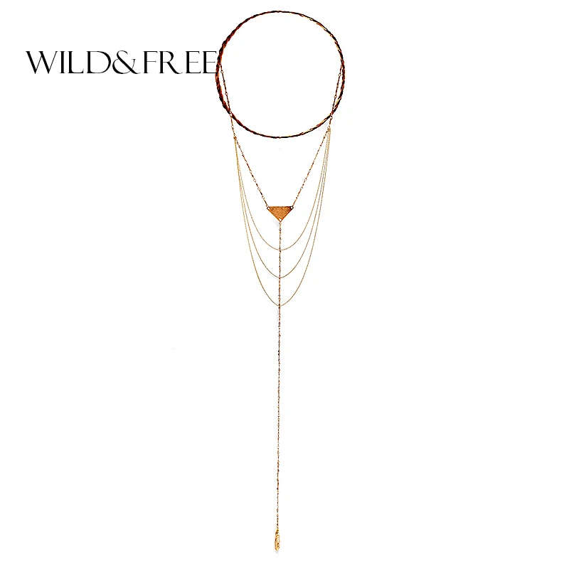 Women Brown Braided Leather Choker Alloy Gold Multilayer Necklace Natural Stone Pendant Charm Collar Jewelry | Украшения и