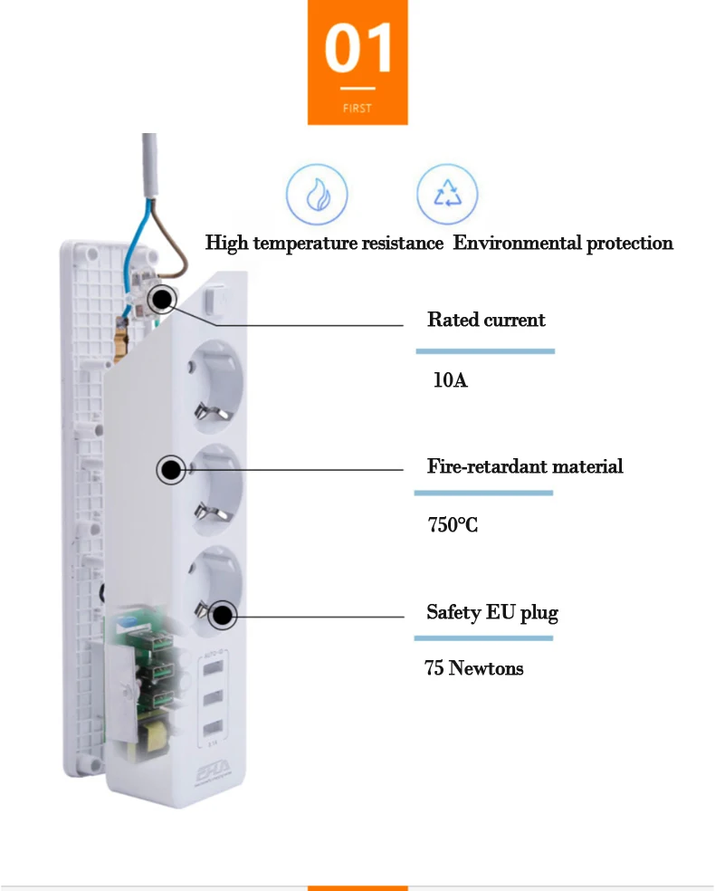 AXAET EHUA умная розетка-удлинитель с переключателем, адаптер для защиты от перенапряжения, 3 выхода, 3 порта, USB зарядное устройство, 1,8 м, шнур питания