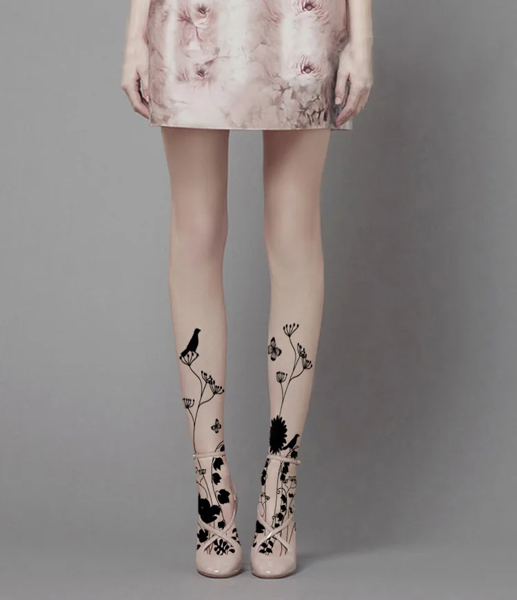 Limited Medias Pantis Vrouw Vrouwen Panty Elegante Pastorale Schilderen Van Bloemen En Gedrukt