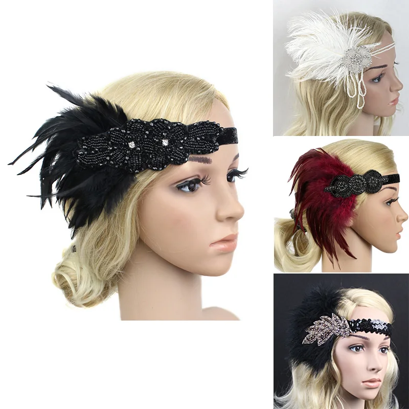 1920s Flapper Accessories Feather Headband Gloves Cigarette Holder 3 Pack Great Gatsby Party Costume Accessories Set for Women plus size cosplay