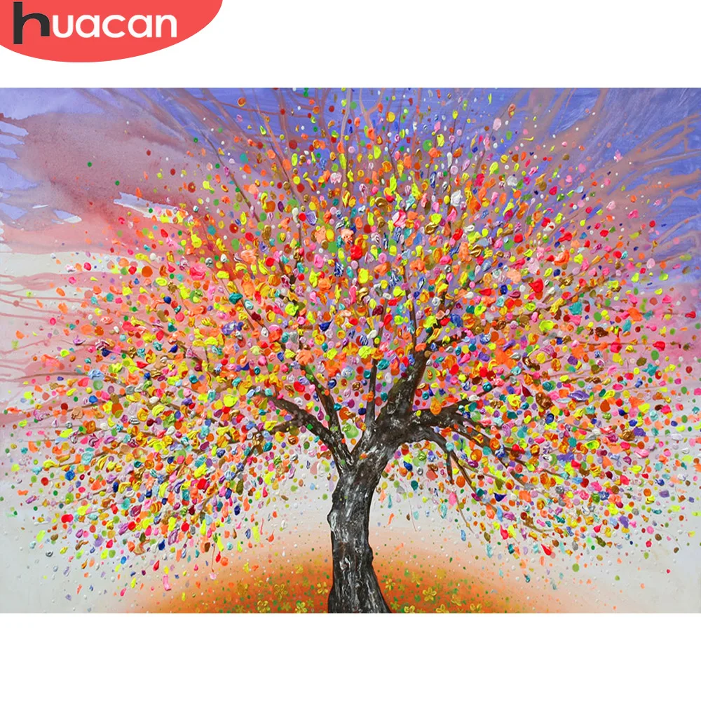 

HUACAN Diamond Painting Colourful Tree Diamond Embroidery Full Set Landscape Diamond Mosaic Rhinestone Picture Diamond Art Kit