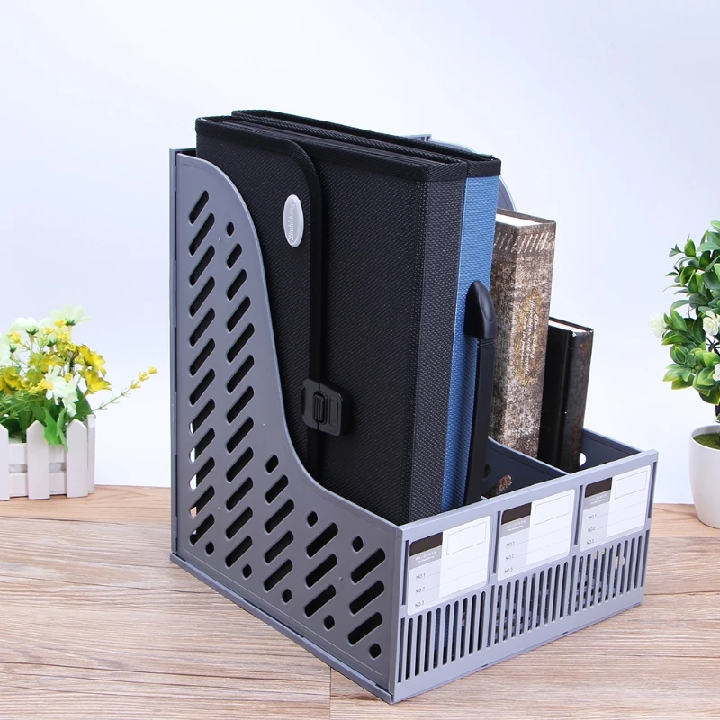 

3 Sections Desktop Magazine File Rack Paper Book Hold Office Document Tray Box