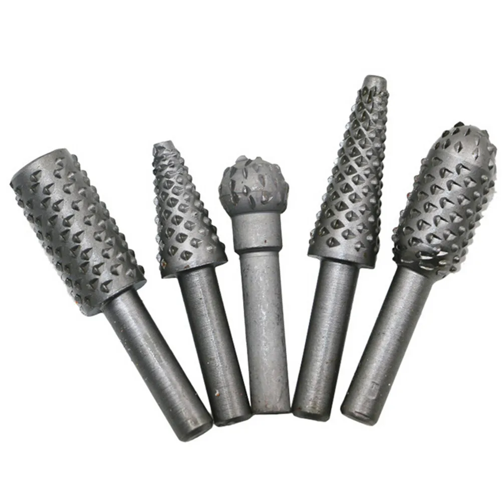 5pcs/set Chisel Shaped Woodworking Rasp Hss Drill Rotating Embossed