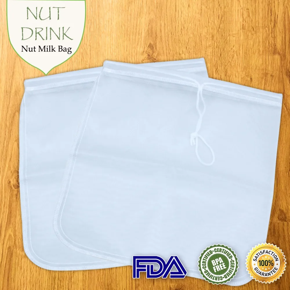 

2PCS Reusable Food Fruit Filter Bag Nut Milk Bag Squeeze Juice Grid Mesh Filter Sieve Raw Soup FDA Food Grade 11.8 x 11.8 inch