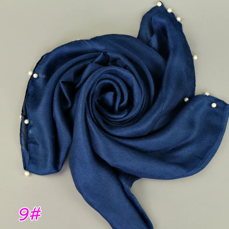 Дамская мода негабаритных льняная шелковая шаль Простые Твердые бусины перламутровые шарфы летние пляжные пашмины Sjaal мусульманский головной убор обёрточная бумага хиджабы
