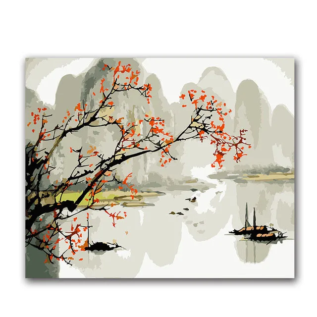 

chinese Ink painting Mountains and water picture coloring by numbers with kits on canvas pictures s
