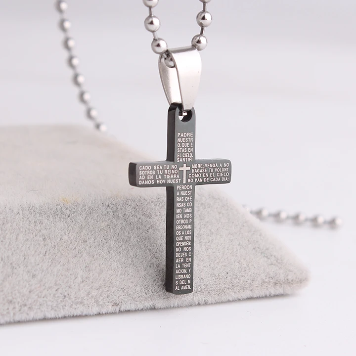 

free shipping Black Small cross Holy Bible Stainless Steel pendant necklaces for men women wholesale