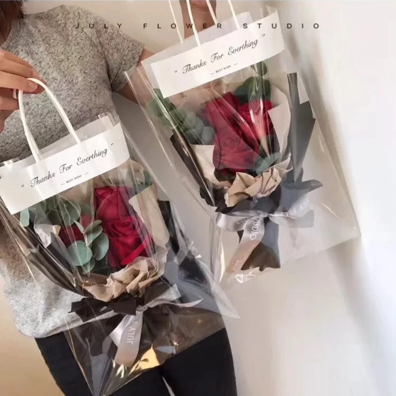 INS Fashion 10pcs Portable Flower Packaging Bag Rose Transparent Bag