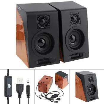 

Full Antimagnetic 52mm 6W Mini USB 2.0 Computer Wood Subwoofer Speakers with 3.5mm Stereo Jack and USB Powered for PC