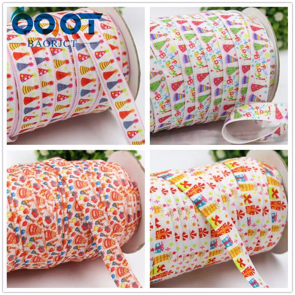 

OOOT BAORJCT 175266,16MM happy Birthday print elastic FOE ribbon,10 yards DIY handmade Birthday party, gift packaging decoration