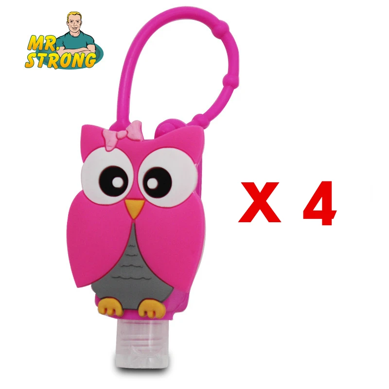 

4pcs/lot Antibacterial Portable Hand Sanitizer Holder Cartoon Owl Silicone Bath Body Works With Empty Bottle 4Items