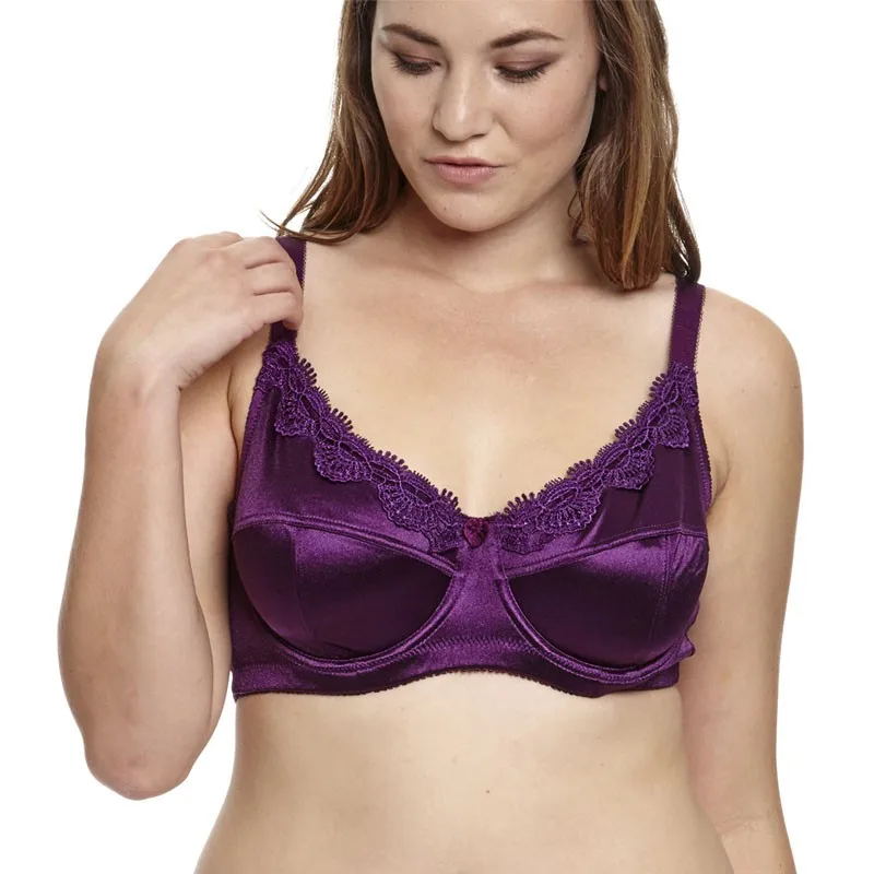 Kopen MiaoErSiDai Vrouwen Plus Size Beha Ongevoerd Borduren Satin Volledige Dekking Beha 36 38 40 42 44 46 C D DD DDD E F