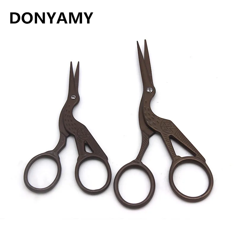 

DONYAMY 2PCs Antique Heron Shape Sewing Scissors Tailor's Scissors High Steel Sewing Supplies Bronze Tone