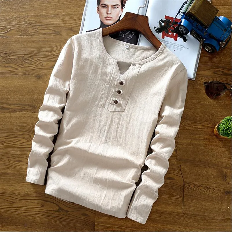 

2019 Men's brand long sleeve T-shirt casual plus size cotton linen clothes,big size shirts M-6XL 7XL