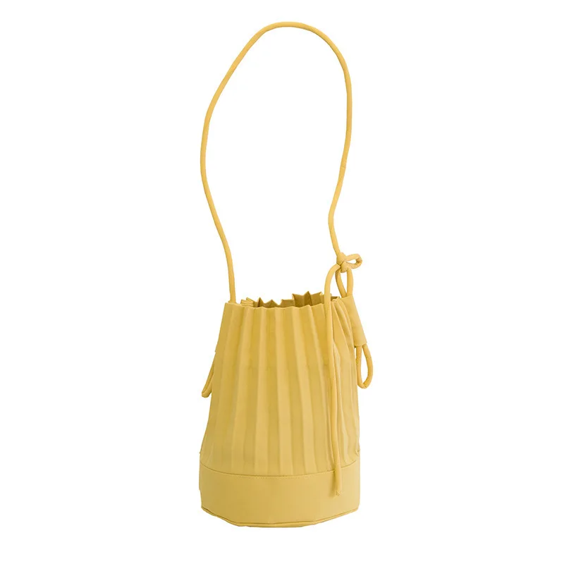 [Super Beabob] Весенняя женская одноцветная плиссированная сумка-мессенджер с завязками, вместительная сумка с одним ремешком LI617 - Цвет: yellow