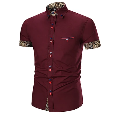 Новинка, Повседневная рубашка с коротким рукавом, мужская летняя одежда, Мужская Лоскутная цветная Модная рубашка на пуговицах, дизайн в обтяжку, мужская рубашка европейского размера - Цвет: Красный