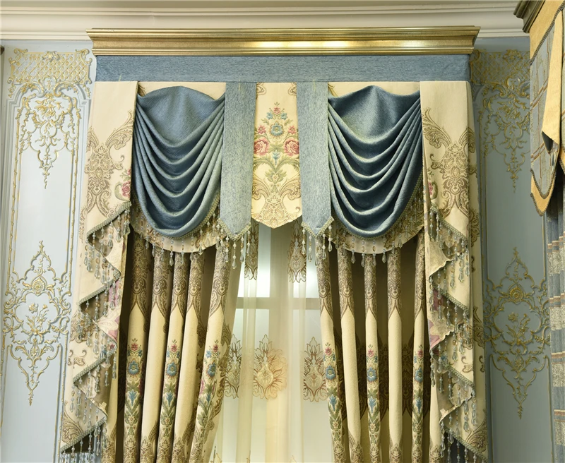 Синий/бежевый Европейский жаккардовые шторы для спальни высокого качества для виллы шторы в пол для Гостиная/кухня