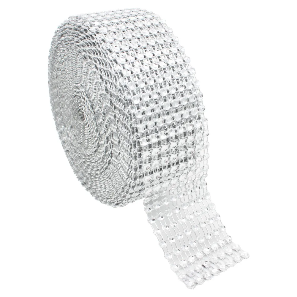 

1.58" Silver Gold Diamond Mesh Christmas Hollow Imitation Crystal Ribbon Rhinestone Mesh Trimming base 8 rows DIY Favors Supplie
